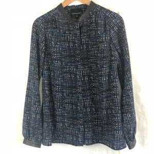 Cynthia Rowley long sleeve leather trim blouse